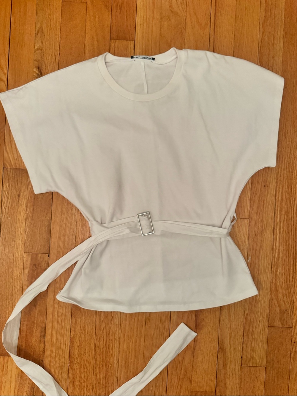 Zara White Belted Cotton Short-Sleeve Top
